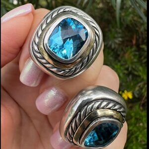 Vintage David Yurman Sterling Silver /14k Mega Large Earrings Blue Topaz 30g